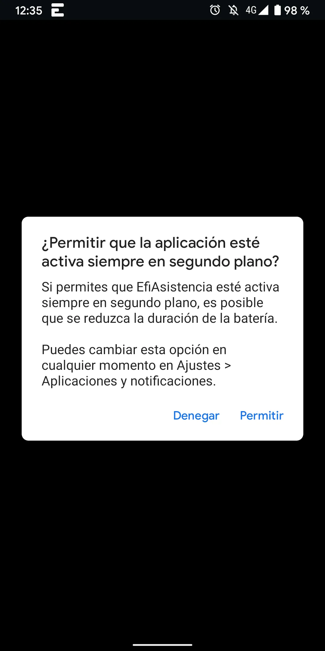 Permitir aplicación activa en segundo plano