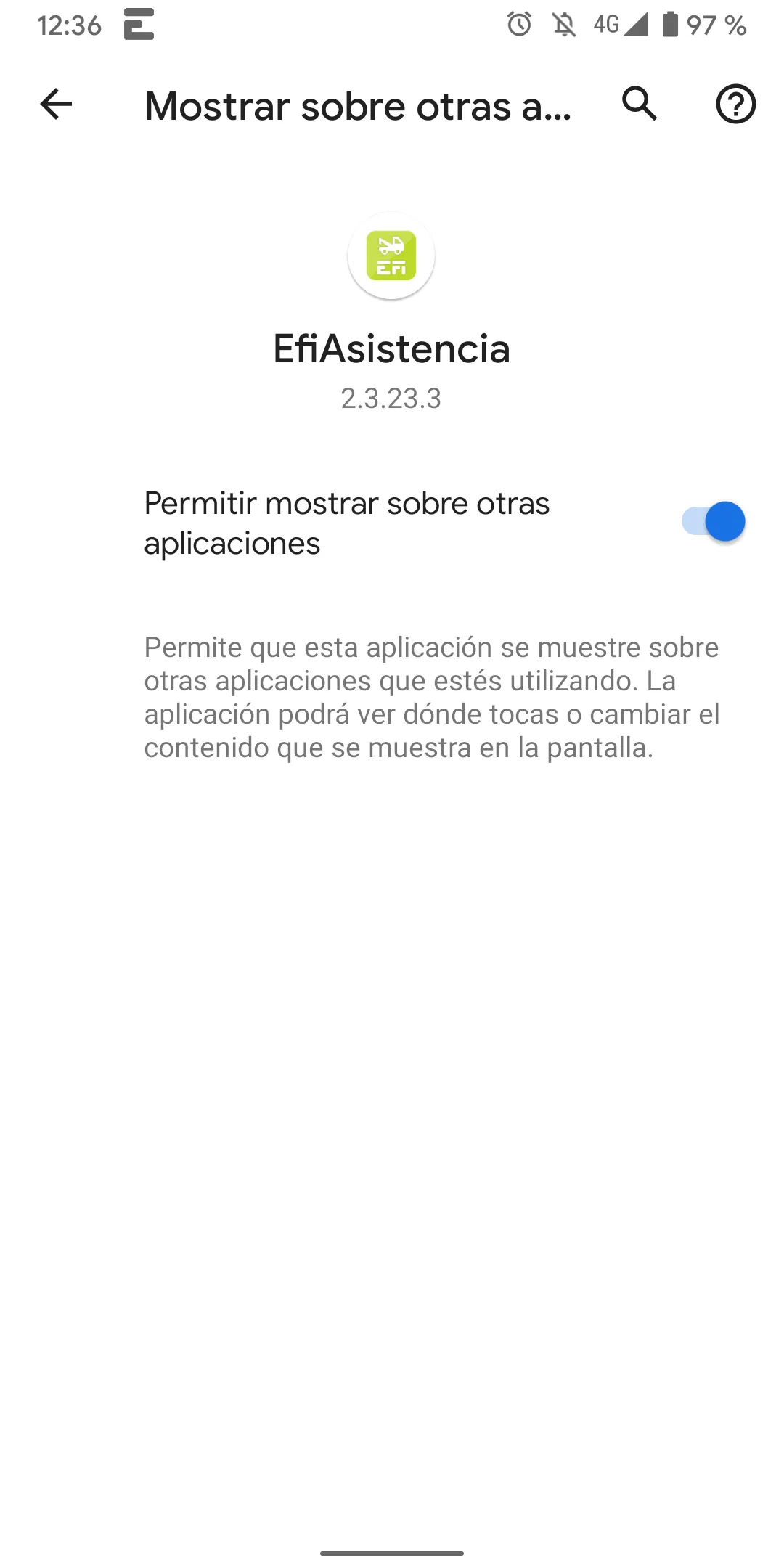 Permitir que la app se muestre sobre otras apps