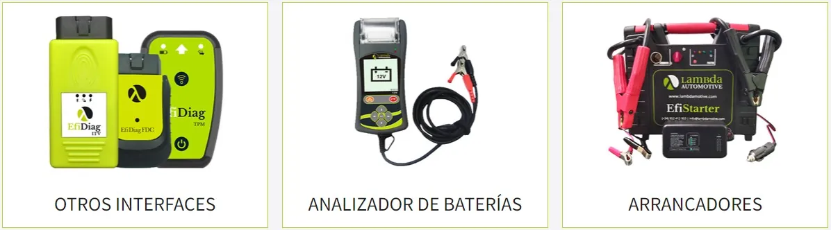 sliders de interfaces efidiag diagnosis, analizadores de baterias y arrancadores