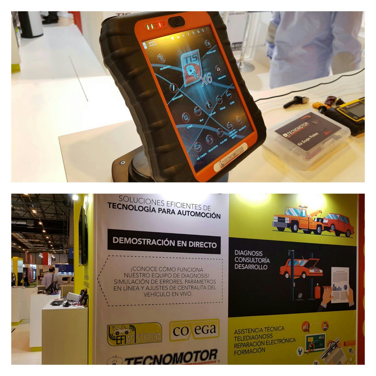 equipo diagnosis tecnomotor y stand de Lambda en feria Motortec