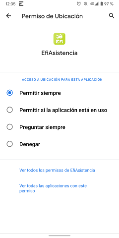 Opciones de permisos de ubicación de la app Opciones de permisos de ubicación de la app