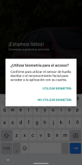 Permiso para utilizar biometría o huella dactilar para el acceso a la app